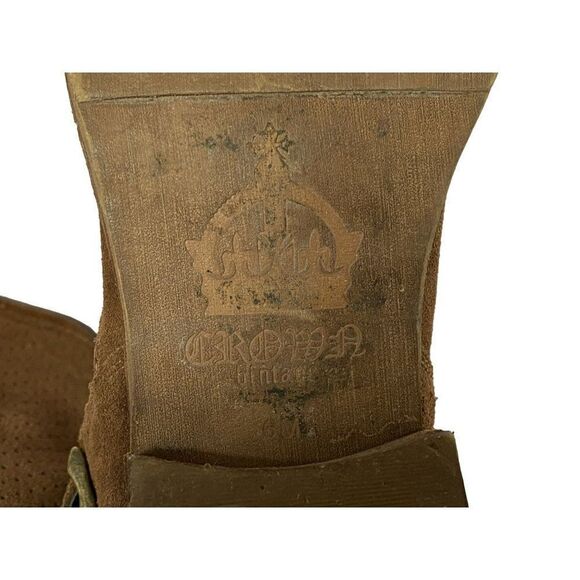 Vintage Chroma Pierced Suede Booties Boots Pull-On Brown Block Heel Leather 8M - Picture 8 of 10